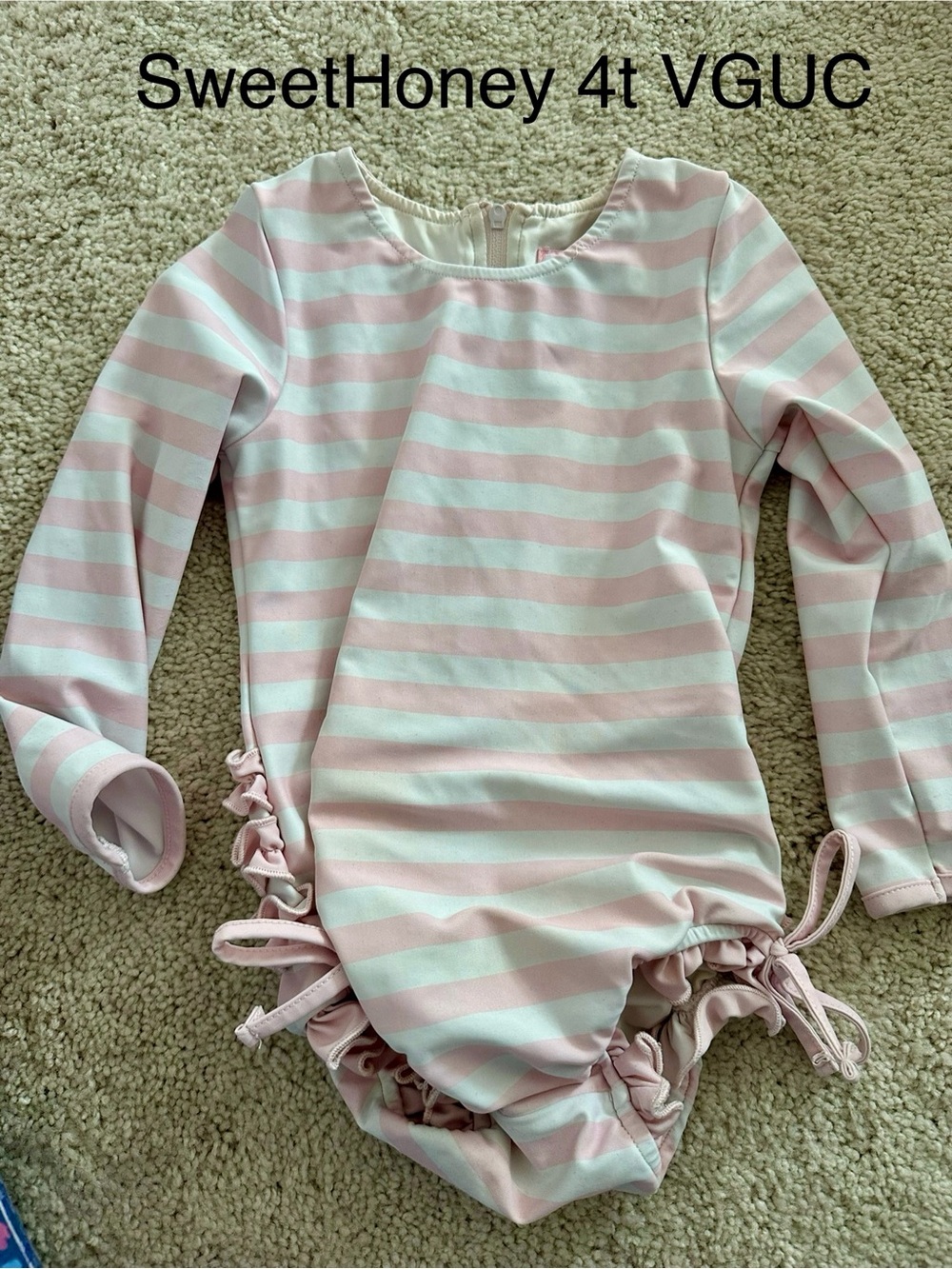 SweetHoney Pink and White Striped Kids Swim Rashguard